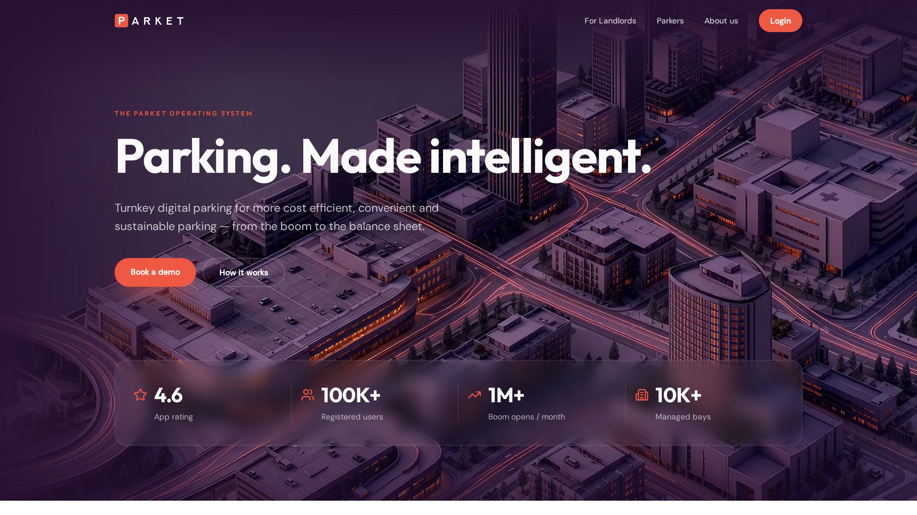 The live parket.co.za homepage — Parking. Made intelligent.