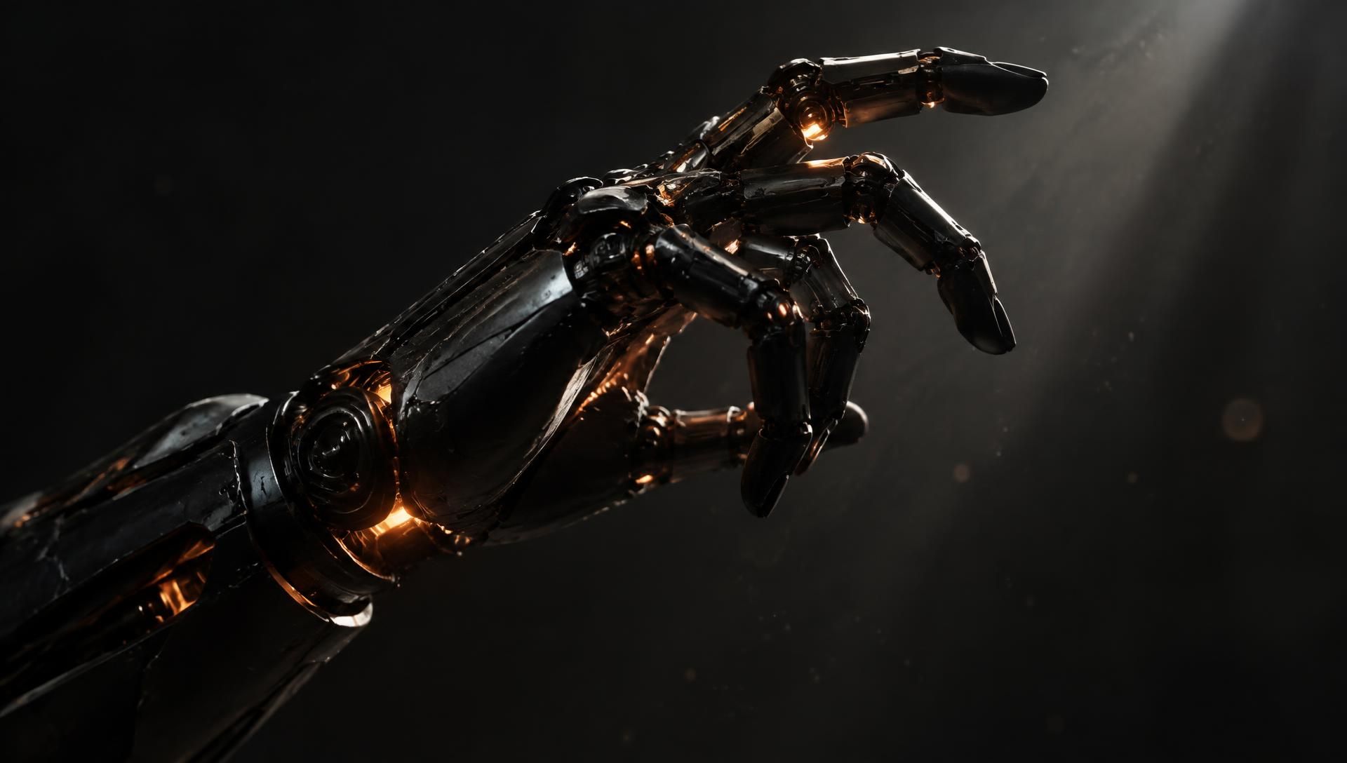 Mechanical hand with illuminated orange joints